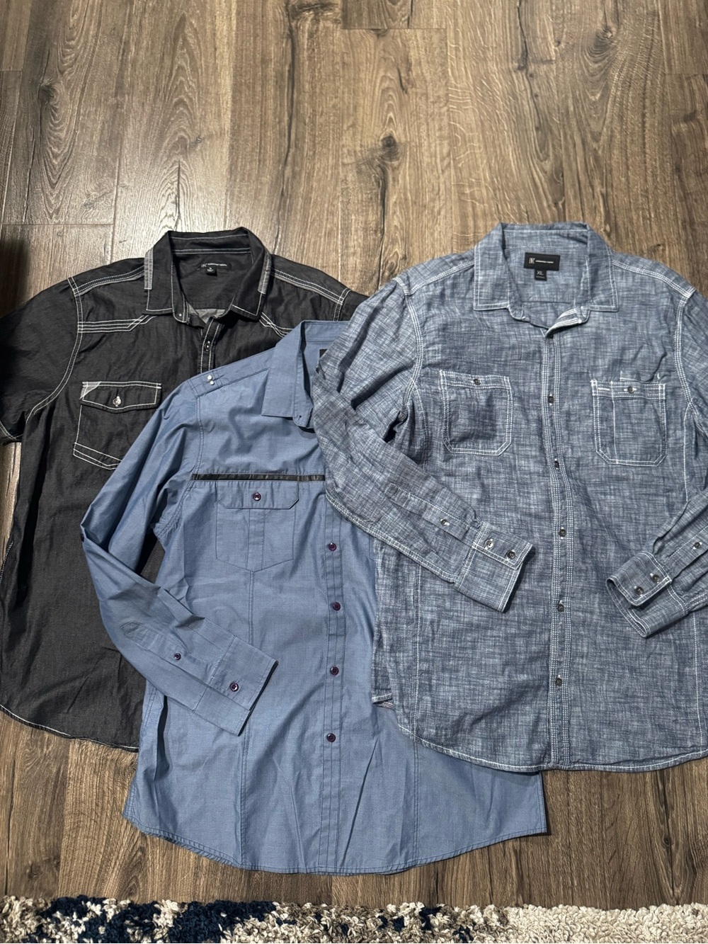 INC international concepts Men's Casual Button Up Shirt Blue black bundle XL